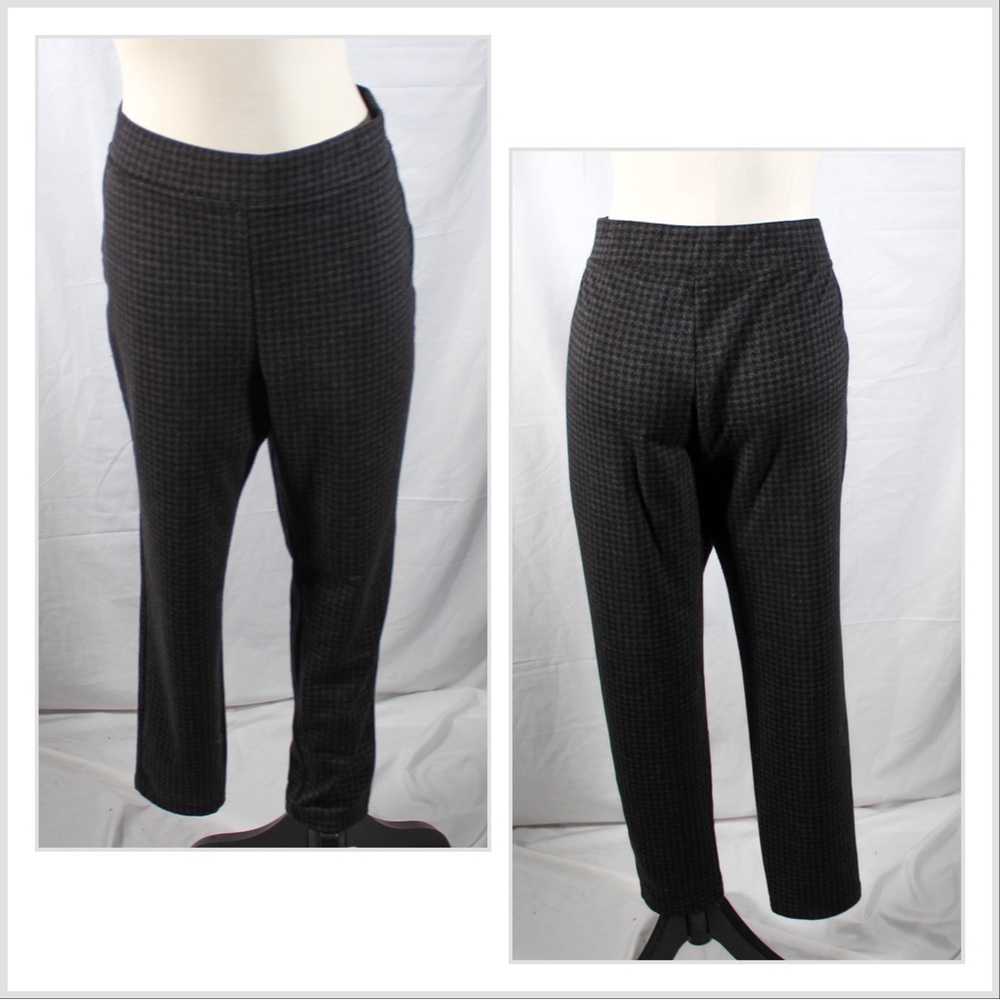 Black and Gray Grey Houndstooth Straight Leg Pull on Pants